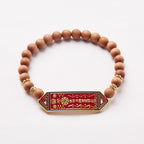 Fortune Jewel Sandalwood Wood Bead Gold Plated Copper Bagua Yin Yang Chinese Character Harmony Bracelet