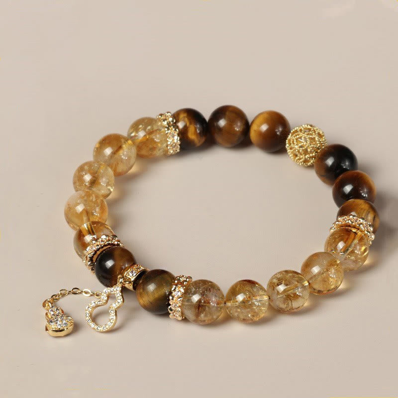 Fortune Jewel Natural Tiger Eye Citrine Beads Fortune Gourd Strength Bracelet