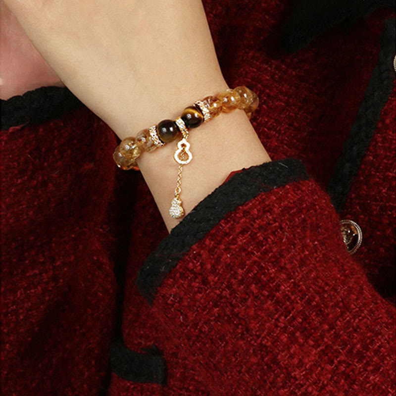 Fortune Jewel Natural Tiger Eye Citrine Beads Fortune Gourd Strength Bracelet