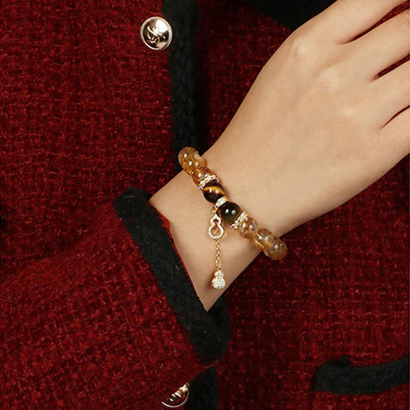 Fortune Jewel Natural Tiger Eye Citrine Beads Fortune Gourd Strength Bracelet