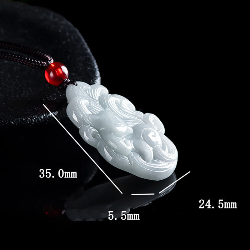 Fortune Jewel Natural Jade Nine Tailed Fox Luck Necklace Pendant