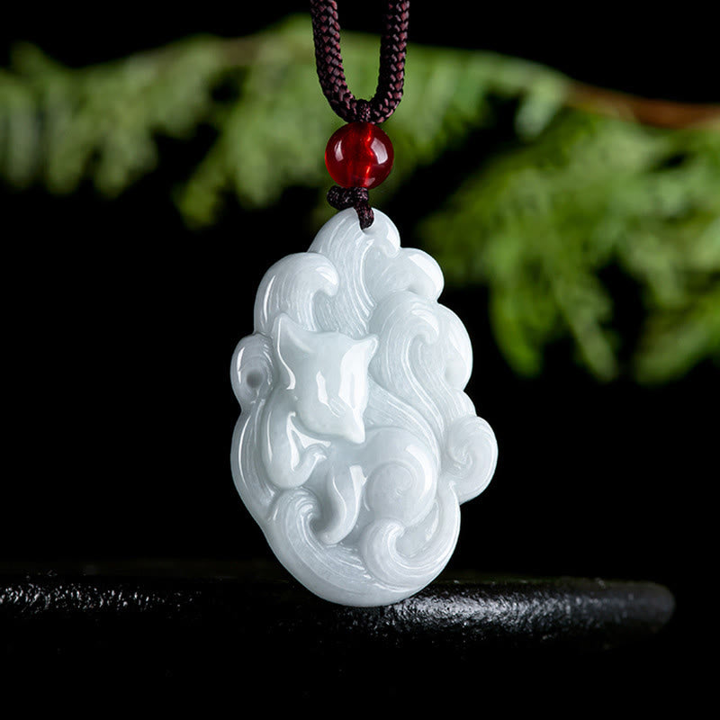 Fortune Jewel Natural Jade Nine Tailed Fox Luck Necklace Pendant