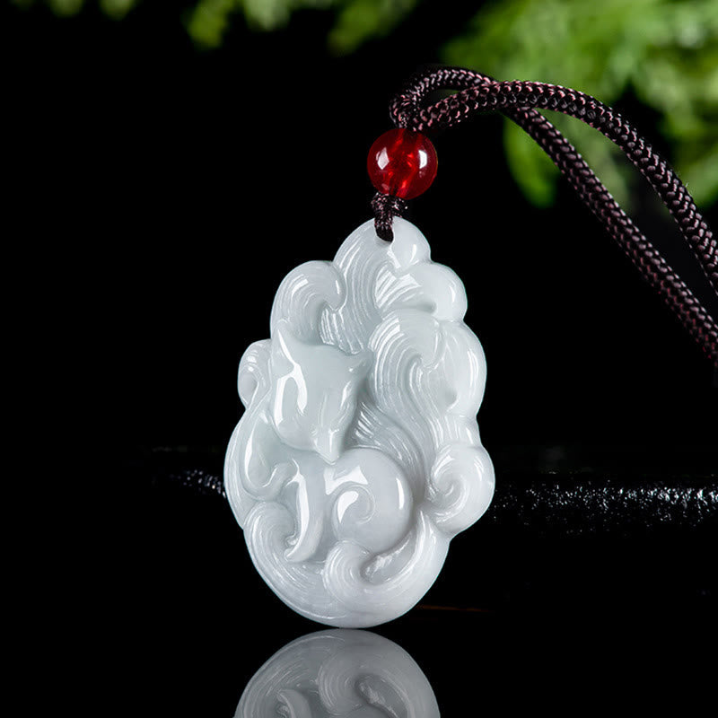 Fortune Jewel Natural Jade Nine Tailed Fox Luck Necklace Pendant