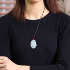 Fortune Jewel Natural Jade Nine Tailed Fox Luck Necklace Pendant