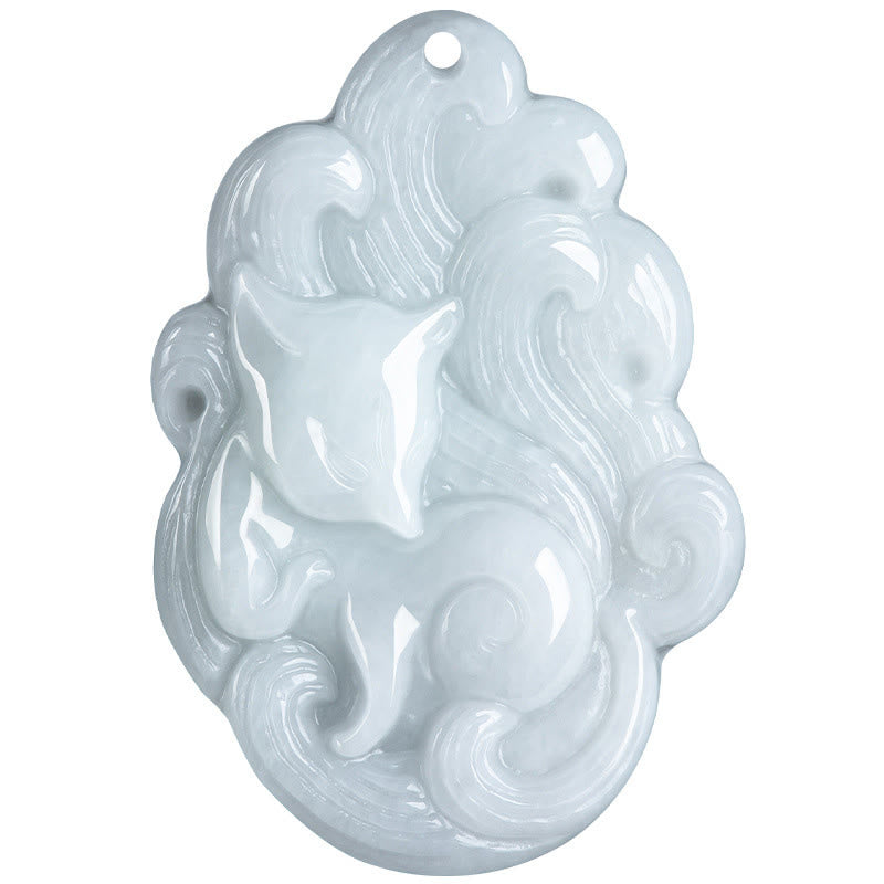 Fortune Jewel Natural Jade Nine Tailed Fox Luck Necklace Pendant
