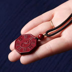 Fortune Jewel Natural Cinnabar Bagua Taishang Laojun Fu Character Calm Necklace Pendant