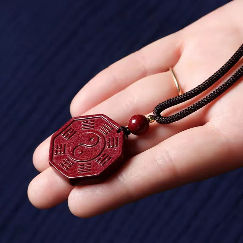 Fortune Jewel Natural Cinnabar Bagua Taishang Laojun Fu Character Calm Necklace Pendant