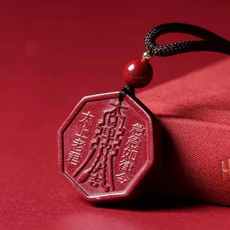 Fortune Jewel Natural Cinnabar Bagua Taishang Laojun Fu Character Calm Necklace Pendant
