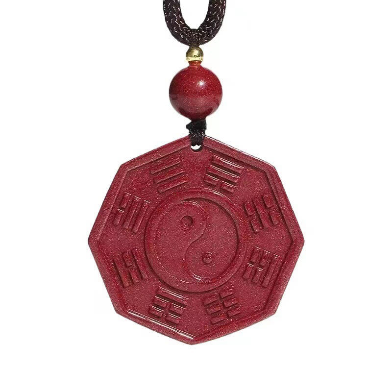Fortune Jewel Natural Cinnabar Bagua Taishang Laojun Fu Character Calm Necklace Pendant