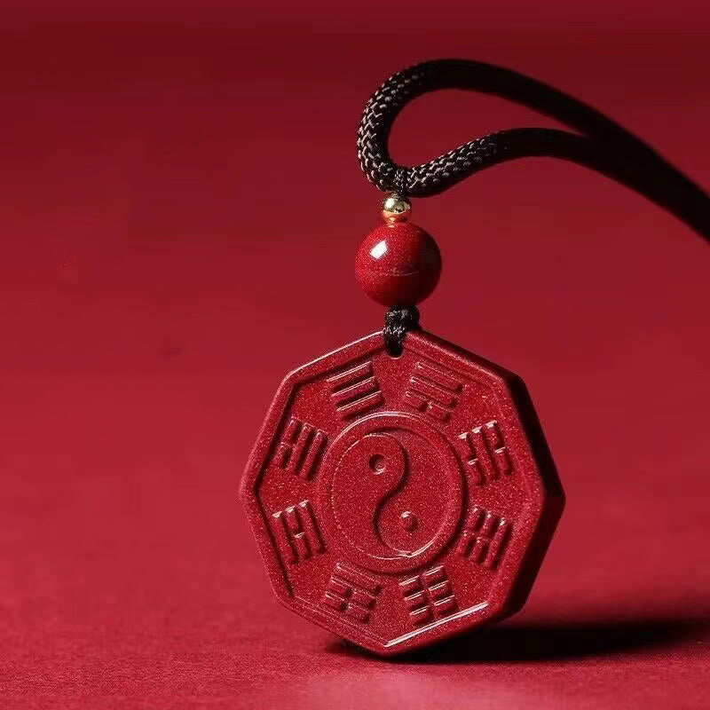 Fortune Jewel Natural Cinnabar Bagua Taishang Laojun Fu Character Calm Necklace Pendant