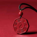 Fortune Jewel Natural Cinnabar Bagua Taishang Laojun Fu Character Calm Necklace Pendant