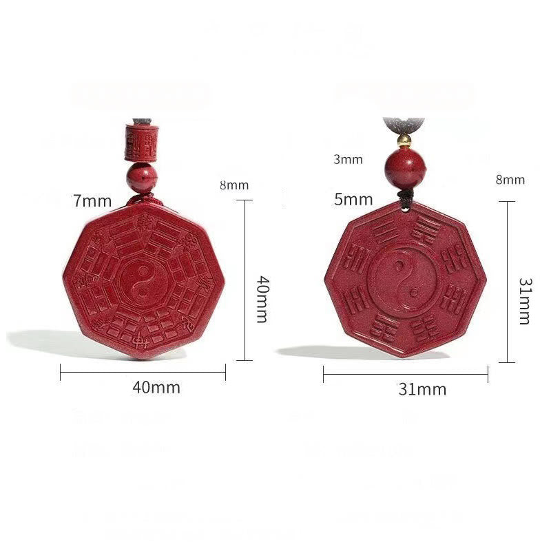 Fortune Jewel Natural Cinnabar Bagua Taishang Laojun Fu Character Calm Necklace Pendant
