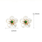 Fortune Jewel 925 Sterling Silver Tridacna Stone Jade Flower Blessing Earrings