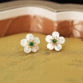 Fortune Jewel 925 Sterling Silver Tridacna Stone Jade Flower Blessing Earrings