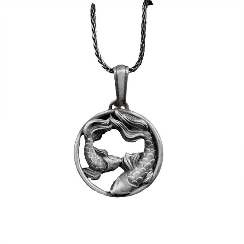 Fortune Jewel Pure Tin Pisces Double Koi Fish Wealth Necklace Pendant