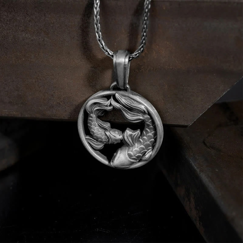 Fortune Jewel Pure Tin Pisces Double Koi Fish Wealth Necklace Pendant