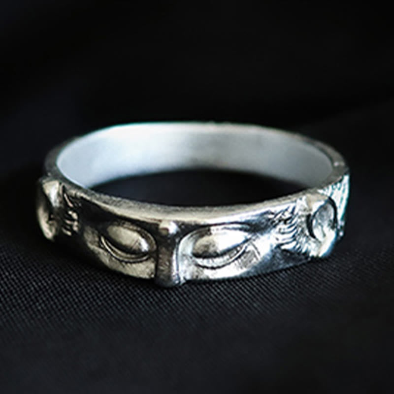 Fortune Jewel 999 Sterling Silver Buddha Eyes Protection Ring - Fortune Jewel