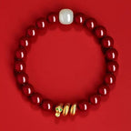 Fortune Jewel Cinnabar Bead Hetian Jade Year Of The Snake Blessing Bracelet