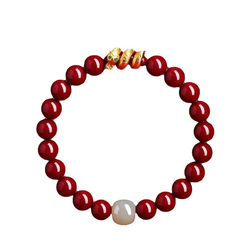 Fortune Jewel Cinnabar Bead Hetian Jade Year Of The Snake Blessing Bracelet