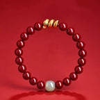 Fortune Jewel Cinnabar Bead Hetian Jade Year Of The Snake Blessing Bracelet