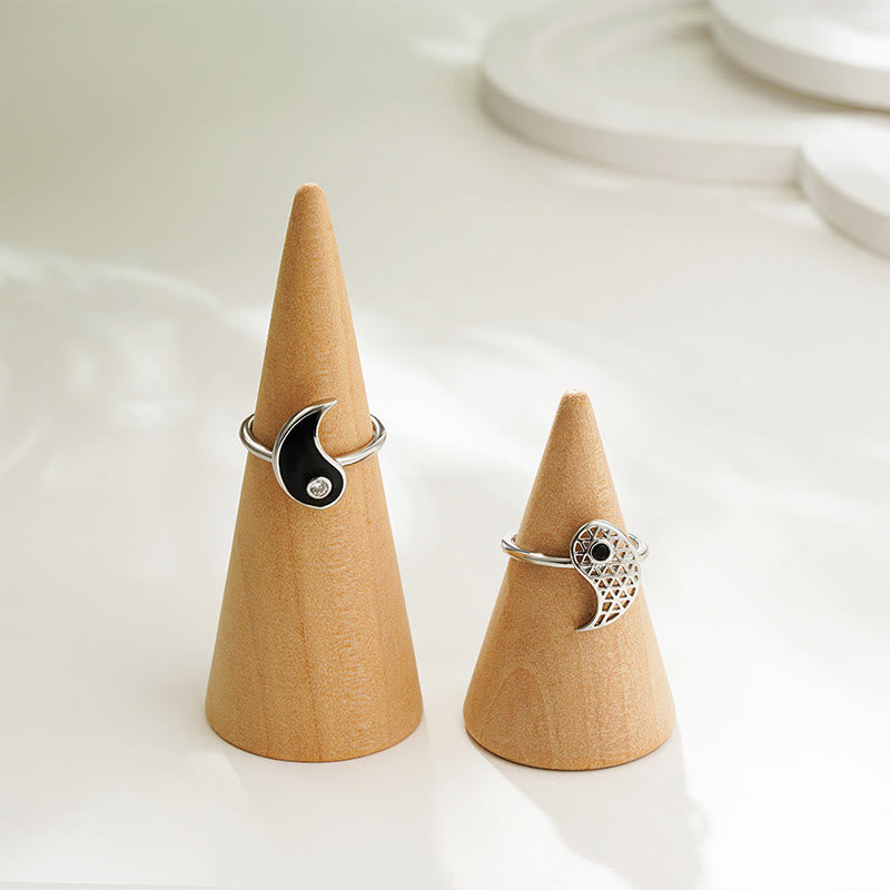 Fortune Jewel Yin Yang Titanium Steel Cuff Balance Couple Ring Fortune Jewel