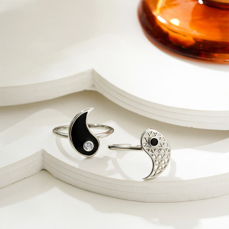 Fortune Jewel Yin Yang Titanium Steel Cuff Balance Couple Ring Fortune Jewel