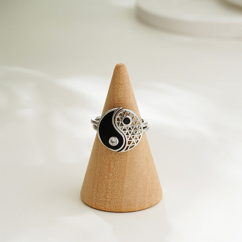 Fortune Jewel Yin Yang Titanium Steel Cuff Balance Couple Ring Fortune Jewel
