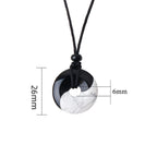 Fortune Jewel Natural Black Obsidian White Turquoise Yin Yang Peace Buckle Design Braided String Strength Necklace Pendant