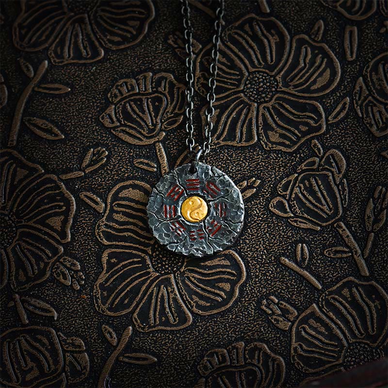 Fortune Jewel 999 Sterling Silver 24k Gold Bagua Tai Chi Yin Yang Design Mountain Ghosts Spend Money Harmony Necklace Pendant Fortune Jewel