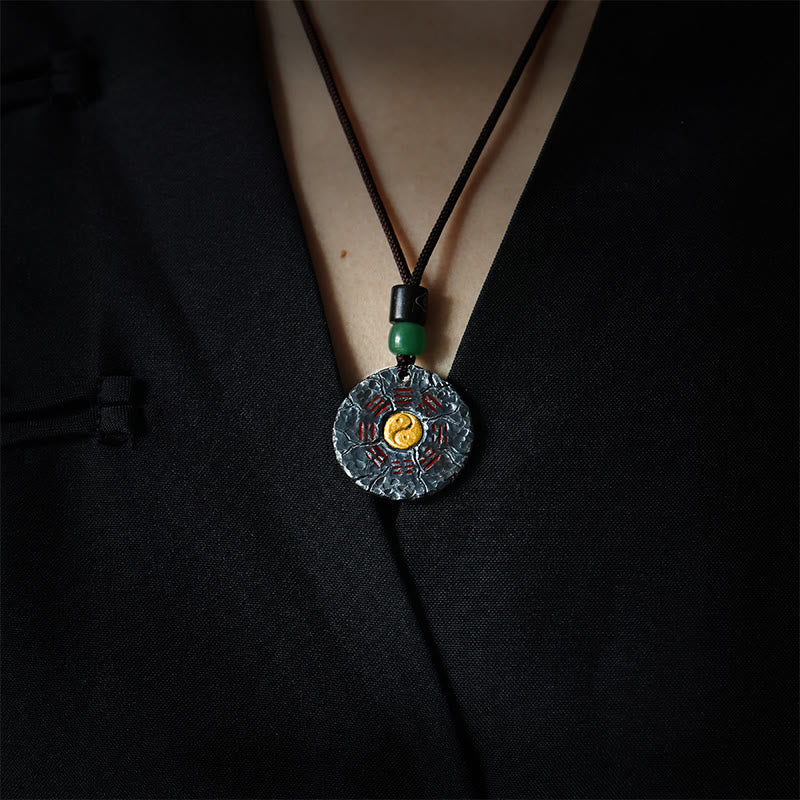 Fortune Jewel 999 Sterling Silver 24k Gold Bagua Tai Chi Yin Yang Design Mountain Ghosts Spend Money Harmony Necklace Pendant Fortune Jewel