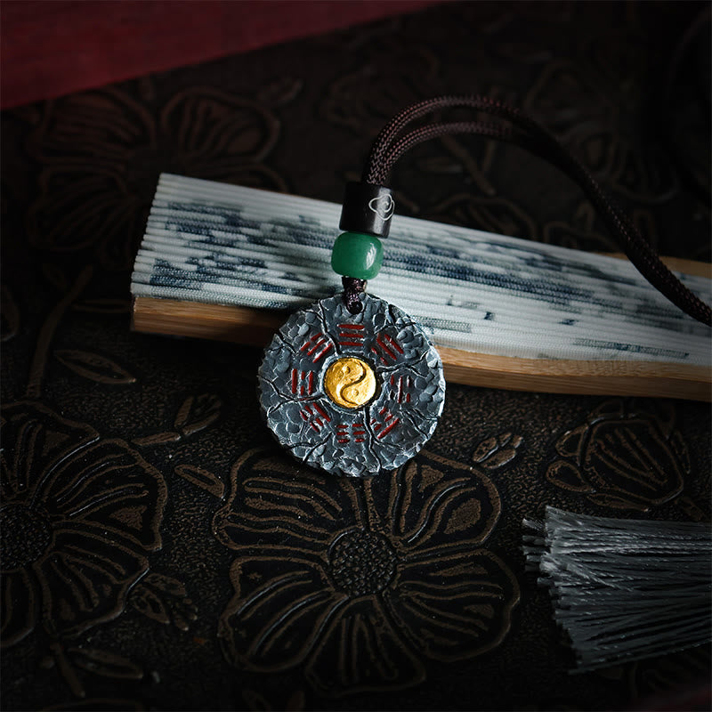Fortune Jewel 999 Sterling Silver 24k Gold Bagua Tai Chi Yin Yang Design Mountain Ghosts Spend Money Harmony Necklace Pendant Fortune Jewel