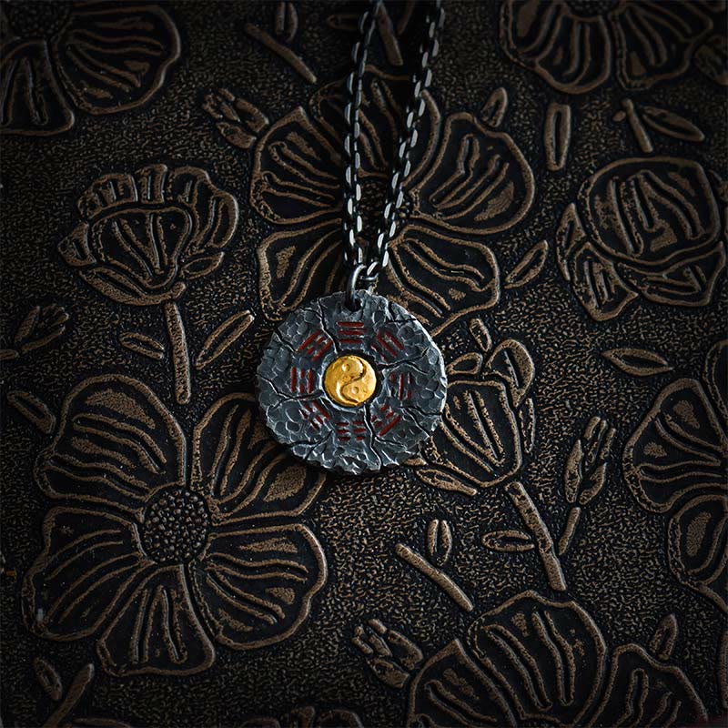 Fortune Jewel 999 Sterling Silver 24k Gold Bagua Tai Chi Yin Yang Design Mountain Ghosts Spend Money Harmony Necklace Pendant Fortune Jewel