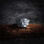 Fortune Jewel 999 Sterling Silver Hand Casting Sanxingdui Mask Protection Ring - Fortune Jewel