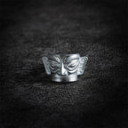 Fortune Jewel 999 Sterling Silver Hand Casting Sanxingdui Mask Protection Ring - Fortune Jewel