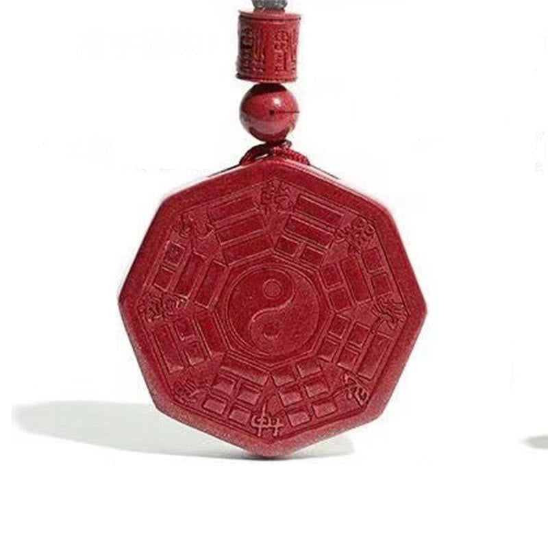 Fortune Jewel Natural Cinnabar Bagua Taishang Laojun Fu Character Calm Necklace Pendant
