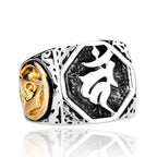 Fortune Jewel Tibetan Titanium Steel Greeting Hand Sword Sign Sanskrit Balance Ring
