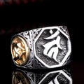 Fortune Jewel Tibetan Titanium Steel Greeting Hand Sword Sign Sanskrit Balance Ring