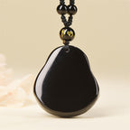 Fortune Jewel Natural Black Obsidian Ice Obsidian Laughing Buddha Purification Necklace Pendant