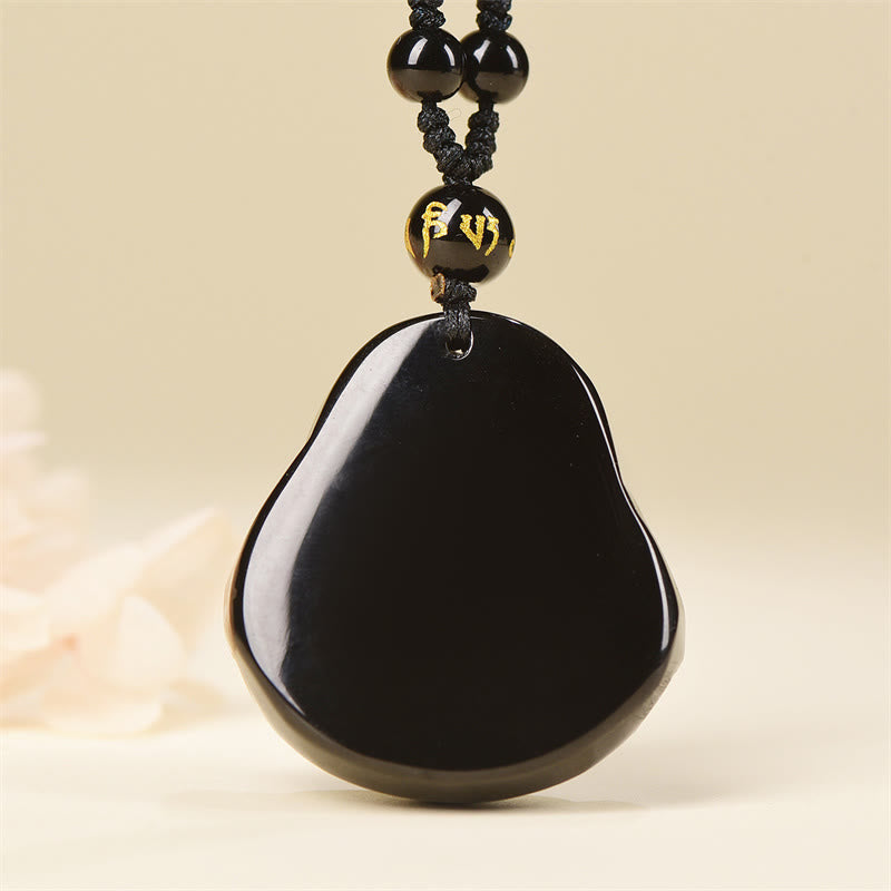 Fortune Jewel Natural Black Obsidian Ice Obsidian Laughing Buddha Purification Necklace Pendant