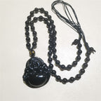 Fortune Jewel Natural Black Obsidian Ice Obsidian Laughing Buddha Purification Necklace Pendant