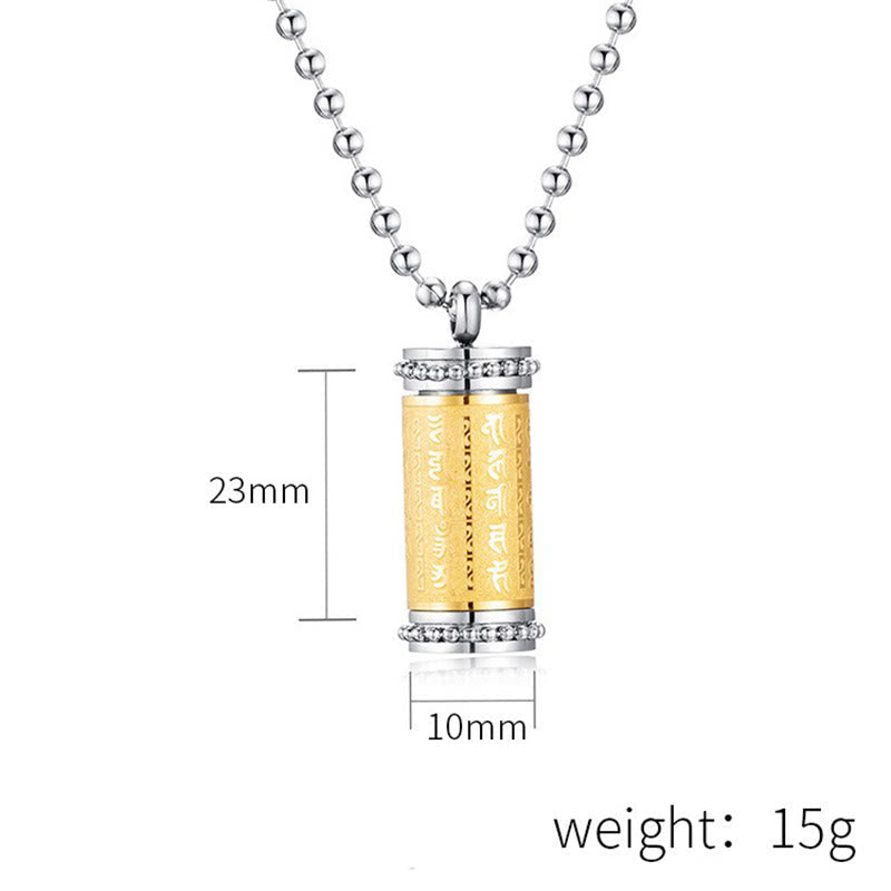 Fortune Jewel Titanium Steel Prayer Wheel Scriptures Necklace Balance Pendant - Fortune Jewel