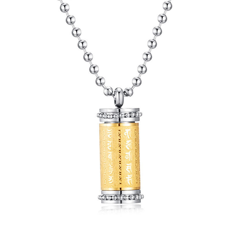Fortune Jewel Titanium Steel Prayer Wheel Scriptures Necklace Balance Pendant - Fortune Jewel
