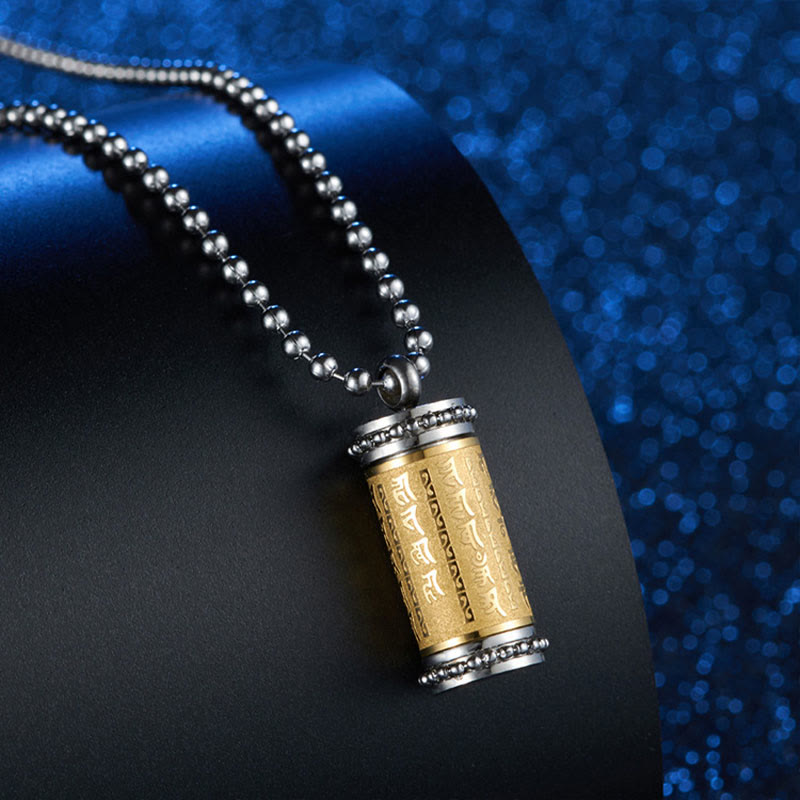 Fortune Jewel Titanium Steel Prayer Wheel Scriptures Necklace Balance Pendant - Fortune Jewel