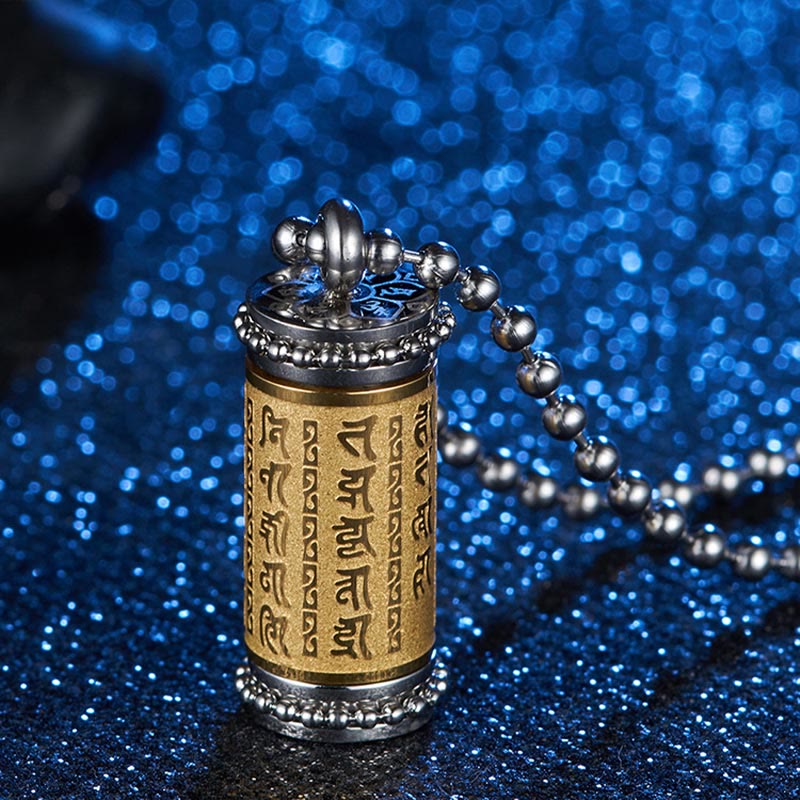 Fortune Jewel Titanium Steel Prayer Wheel Scriptures Necklace Balance Pendant - Fortune Jewel