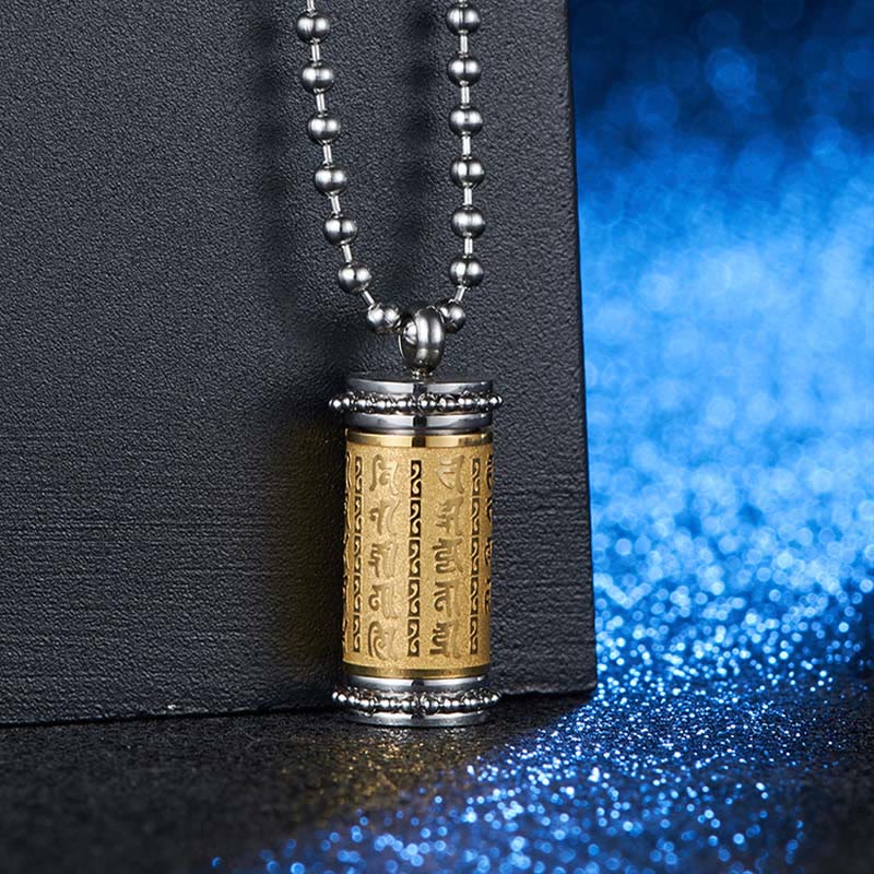 Fortune Jewel Titanium Steel Prayer Wheel Scriptures Necklace Balance Pendant - Fortune Jewel
