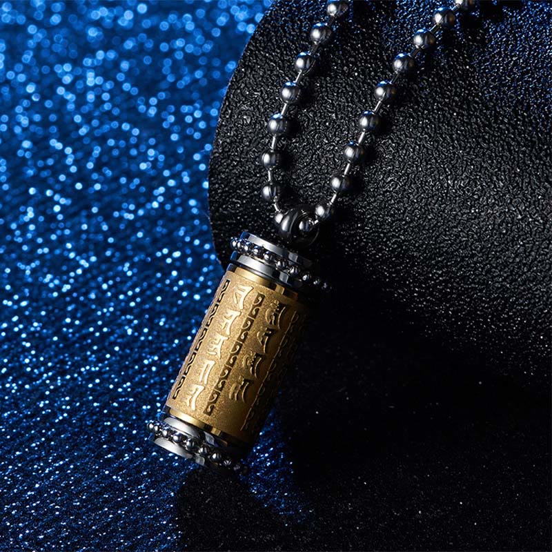 Fortune Jewel Titanium Steel Prayer Wheel Scriptures Necklace Balance Pendant - Fortune Jewel
