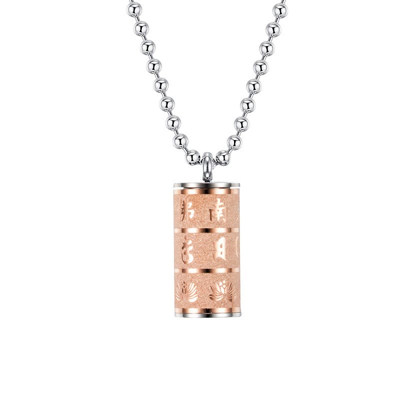 Fortune Jewel Tibetan Om Mani Padme Hum Lotus Pattern Prayer Wheel Titanium Steel Peace Necklace Pendant Fortune Jewel
