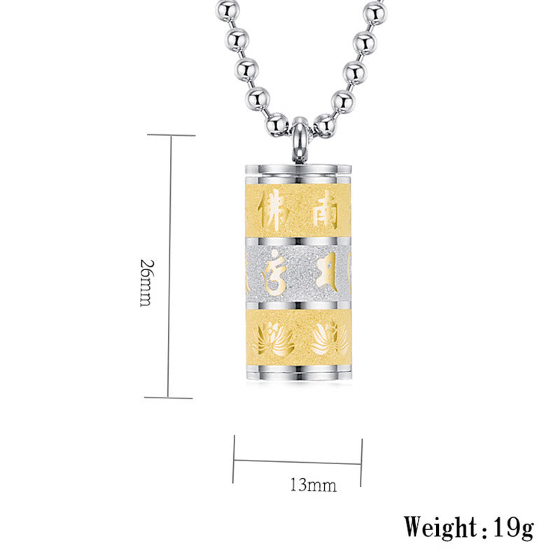 Fortune Jewel Tibetan Om Mani Padme Hum Lotus Pattern Prayer Wheel Titanium Steel Peace Necklace Pendant Fortune Jewel