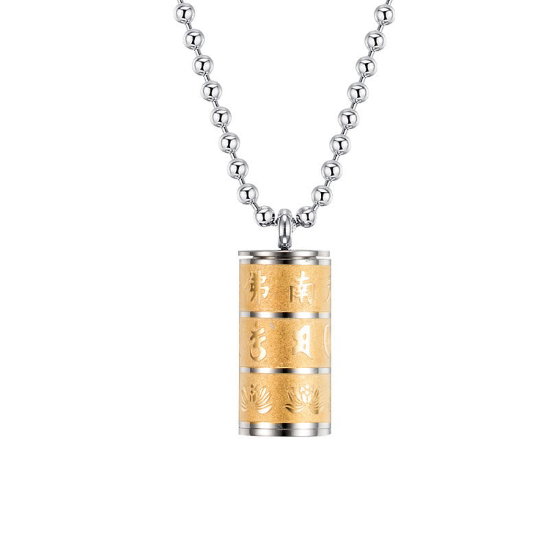 Fortune Jewel Tibetan Om Mani Padme Hum Lotus Pattern Prayer Wheel Titanium Steel Peace Necklace Pendant Fortune Jewel