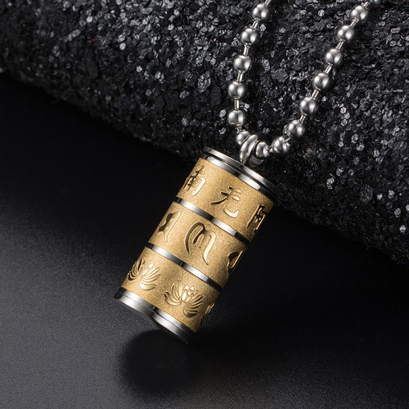 Fortune Jewel Tibetan Om Mani Padme Hum Lotus Pattern Prayer Wheel Titanium Steel Peace Necklace Pendant Fortune Jewel